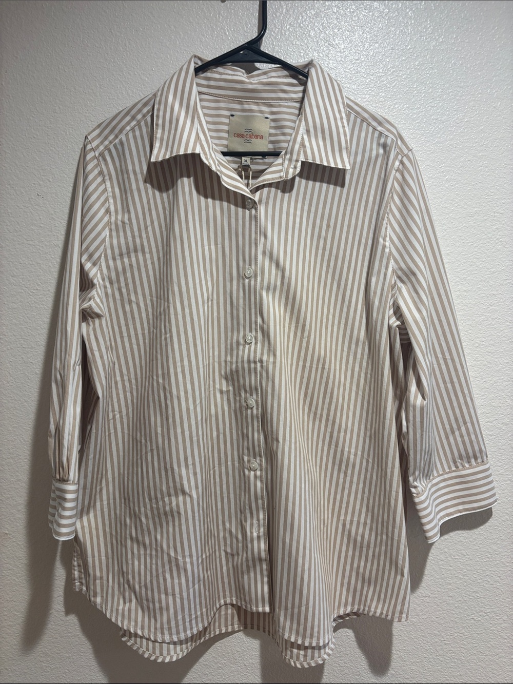 Croft & Barrow Beige and White Striped Button-Down Women's Shirt